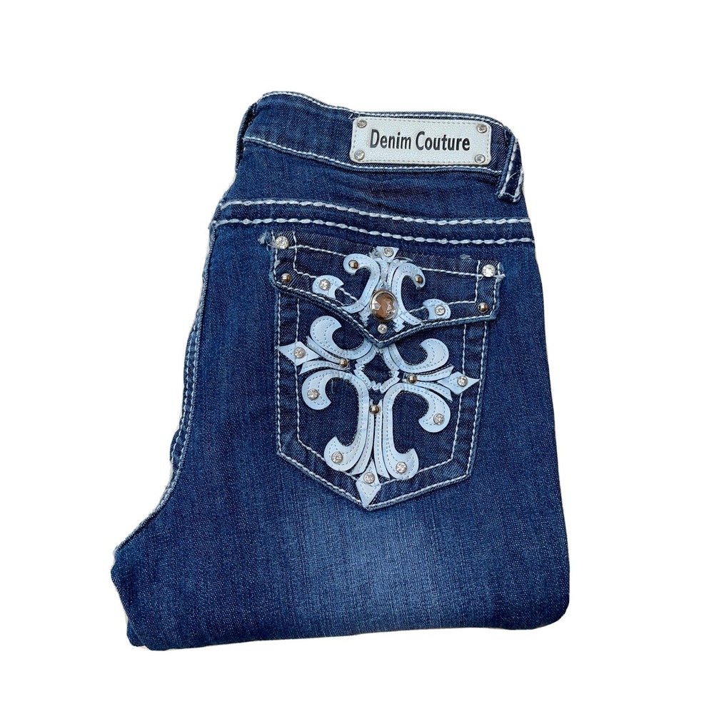 Denim Couture Bootcut Jeans Blue Denim Emblemished Flap Pocket Tag 11 (30x33)‎